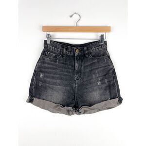UO BDG Mom High Rise Shorts Black Distressed Cuffed Size 24 W